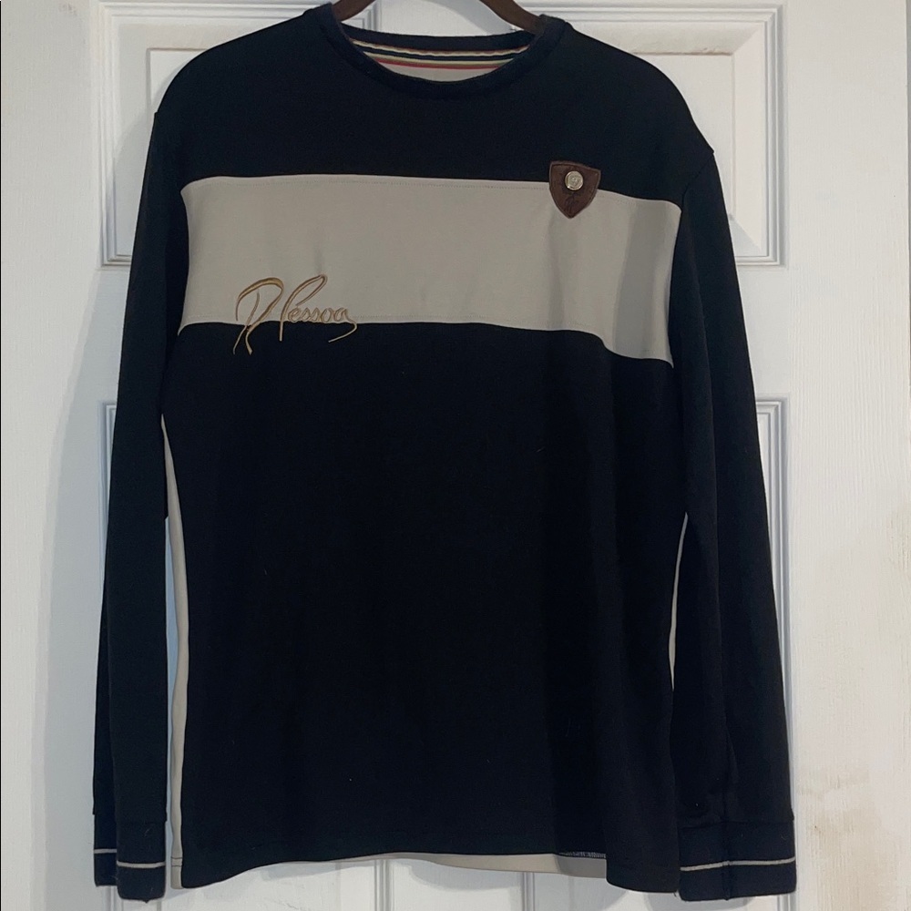 Black and Cream Two-Tone Long-Sleeve Crewneck Shirt